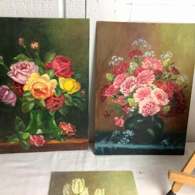 U680 Art Easel & Floral Paintings by Gladys Freeman