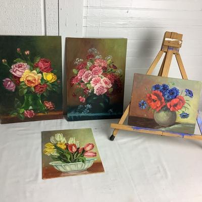 U680 Art Easel & Floral Paintings by Gladys Freeman