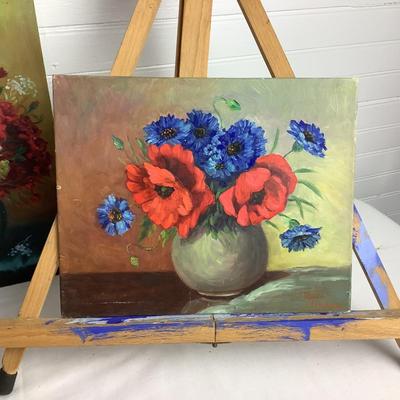 U680 Art Easel & Floral Paintings by Gladys Freeman