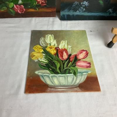 U680 Art Easel & Floral Paintings by Gladys Freeman