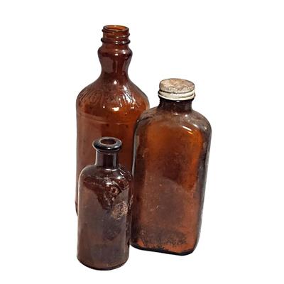 3 Vintage/Antique Amber Bottles