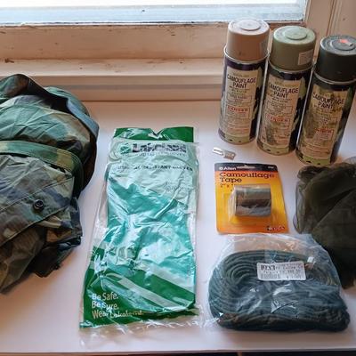 Camo raincoat - chemical resistant gloves - Para cord - Camo tape and spray paint