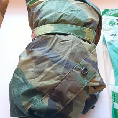 Camo raincoat - chemical resistant gloves - Para cord - Camo tape and spray paint