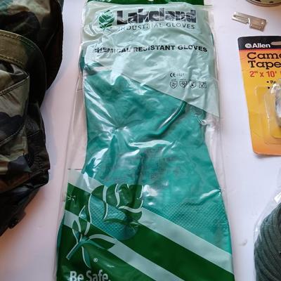 Camo raincoat - chemical resistant gloves - Para cord - Camo tape and spray paint