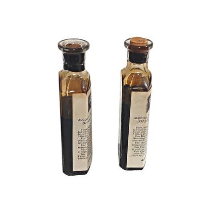 2 Antique Clear Glass Cork Top Aspironal Medicine Bottles