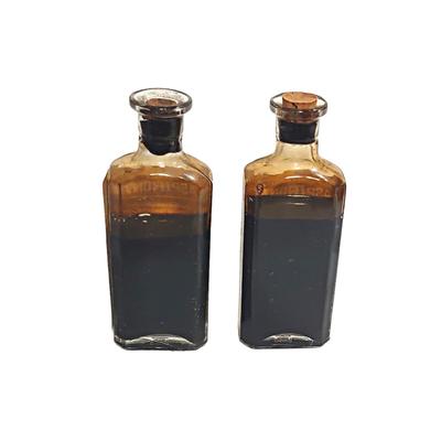 2 Antique Clear Glass Cork Top Aspironal Medicine Bottles