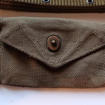 Assortment of military issued bags / pouches and a belt.