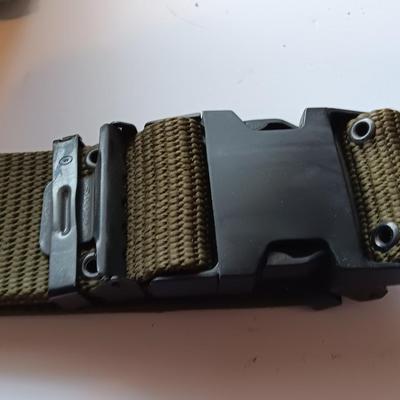 Assortment of military issued bags / pouches and a belt.