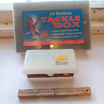 24 section tacklebox - with Plano box and a vintage floating fisherman's tale knife