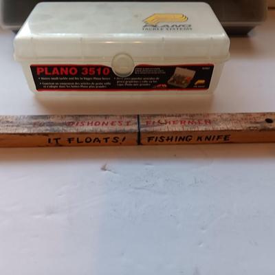 24 section tacklebox - with Plano box and a vintage floating fisherman's tale knife
