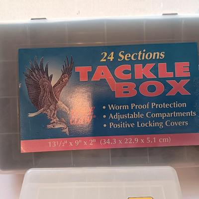 24 section tacklebox - with Plano box and a vintage floating fisherman's tale knife