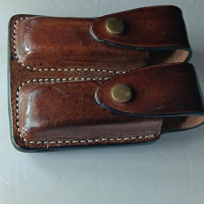 Belt mount leather double magazine holder