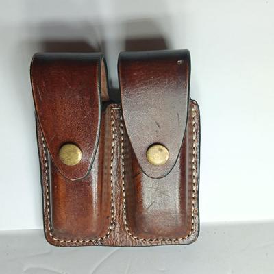 Belt mount leather double magazine holder