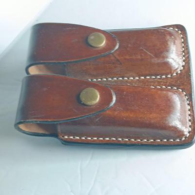 Belt mount leather double magazine holder