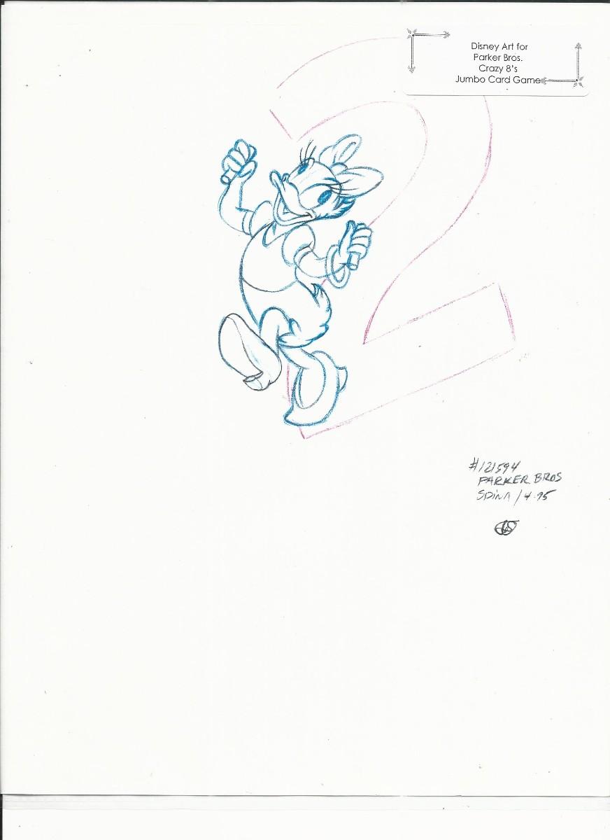 Disney Daisy Duck original hand drawn art for Parker Bros. Hasbro Crazy