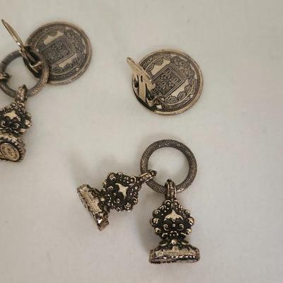 Boho look French Franc Earrings with ornate Fob Charms