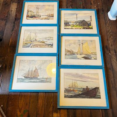 1195 Set of 6 Framed Water Color Lithographs by Gordon Grant