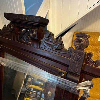 1196 Antique Carved Mahogany Dresser Mirror