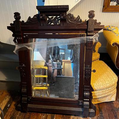1196 Antique Carved Mahogany Dresser Mirror