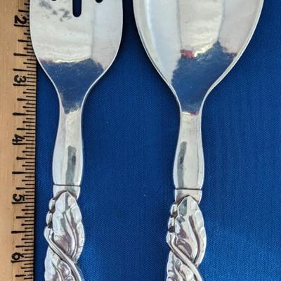 Antique 1919 Georg Jensen Denmark Sterling Ornamental #136 Serving / Salad Fork & Spoon