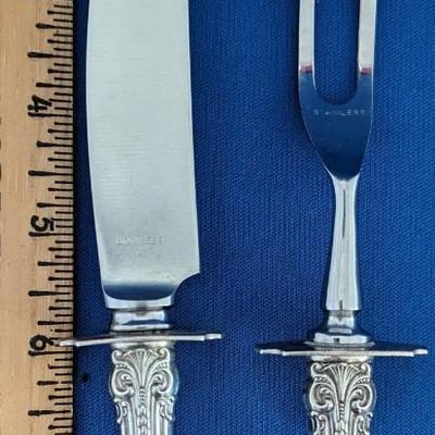 King Edward Gorham Sterling and Stainless steel carving set with guards