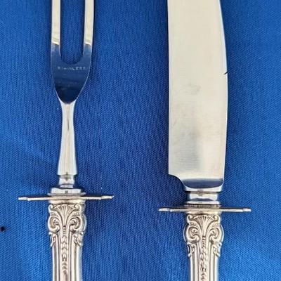 King Edward Gorham Sterling and Stainless steel carving set with guards