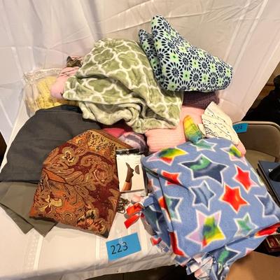 Lot of material, blankets, & throws