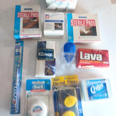 Medical and person hygene items - toothbrush - floss- band aids - Kleenex and more