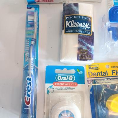 Medical and person hygene items - toothbrush - floss- band aids - Kleenex and more