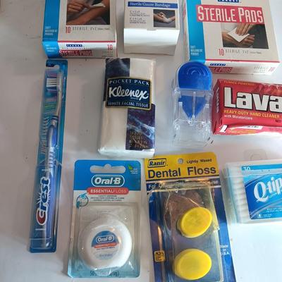 Medical and person hygene items - toothbrush - floss- band aids - Kleenex and more