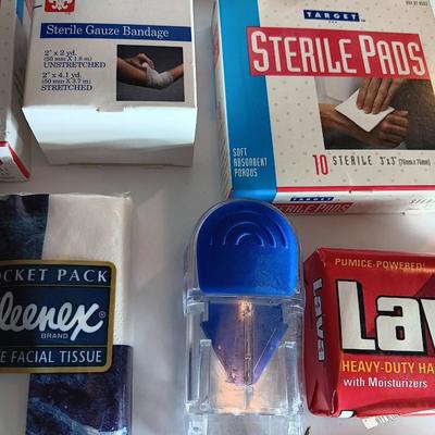 Medical and person hygene items - toothbrush - floss- band aids - Kleenex and more