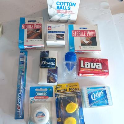 Medical and person hygene items - toothbrush - floss- band aids - Kleenex and more