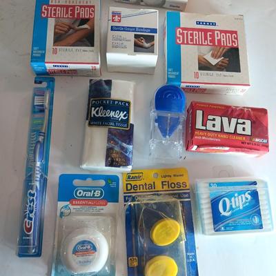 Medical and person hygene items - toothbrush - floss- band aids - Kleenex and more