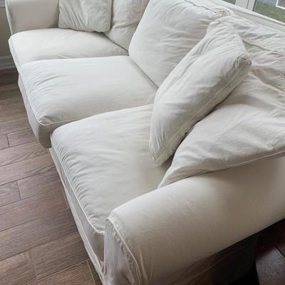 Arhaus Designer Furnishings Baldwin Beech Slipcover Sofa White and/or Blue Lite Striped