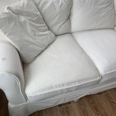 Arhaus Designer Furnishings Baldwin Beech Slipcover Sofa White and/or Blue Lite Striped