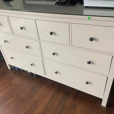 White Multi Drawer Dresser w / Glass Top