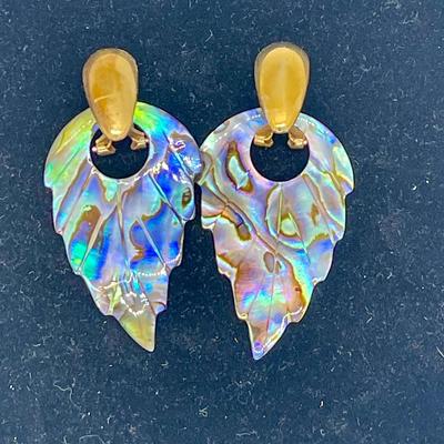 Vintage carved abalone clip on earrings