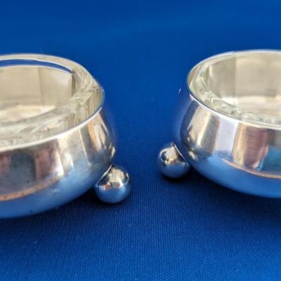 Pair (2) Tiffany & Co Sterling Silver open salt cellars, ball feet with added glass liners 1873-1891