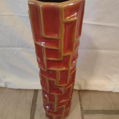 Ceramic Red with Gilt Accents Floor Vase