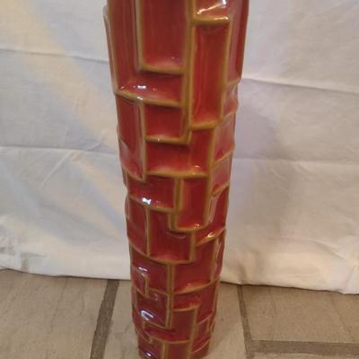 Ceramic Red with Gilt Accents Floor Vase