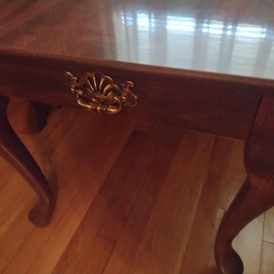 Mahogany Finish Side Table with Faux Drawer