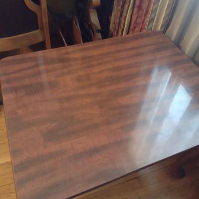 Mahogany Finish Side Table with Faux Drawer