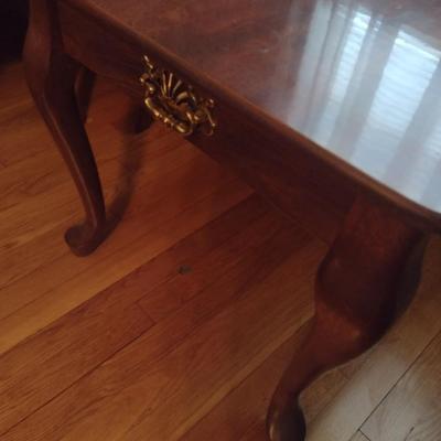 Mahogany Finish Side Table with Faux Drawer