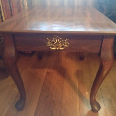 Mahogany Finish Side Table with Faux Drawer