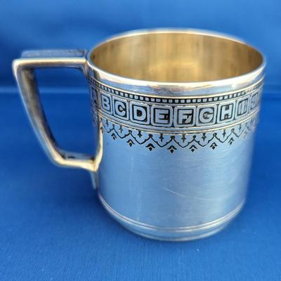 Tiffany & Co Makers Baby cup Alphabet design around rim 1907-1947 Mono "PWB"