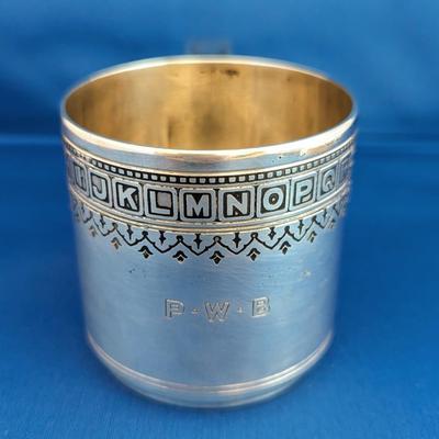 Tiffany & Co Makers Baby cup Alphabet design around rim 1907-1947 Mono "PWB"