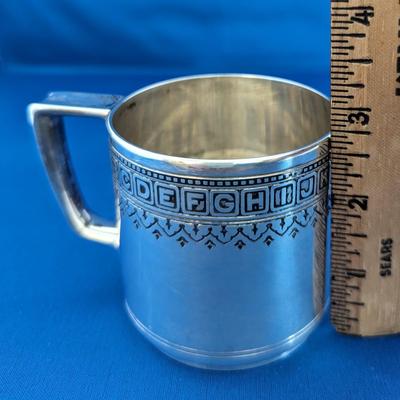 Tiffany & Co Makers Baby cup Alphabet design around rim 1907-1947 Mono "PWB"