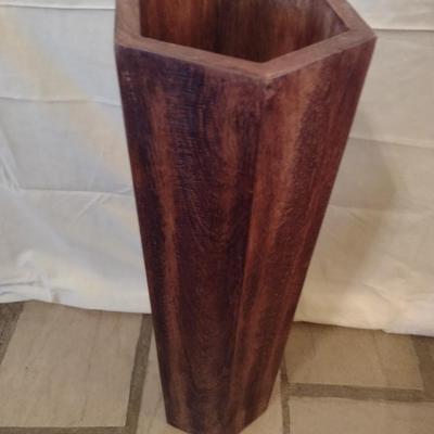 Vintage Hexagonal Wood Floor Vase