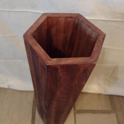 Vintage Hexagonal Wood Floor Vase