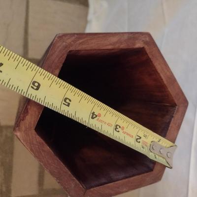 Vintage Hexagonal Wood Floor Vase